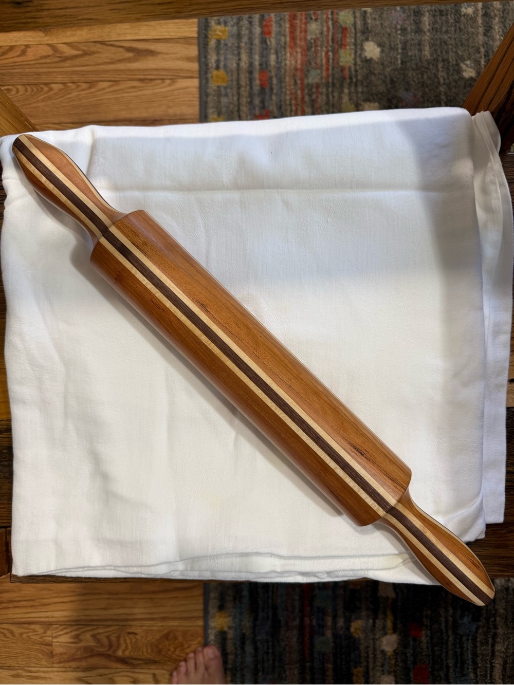 Amish Hand Crafted Striped Wood Rolling Pin - Natural Brown